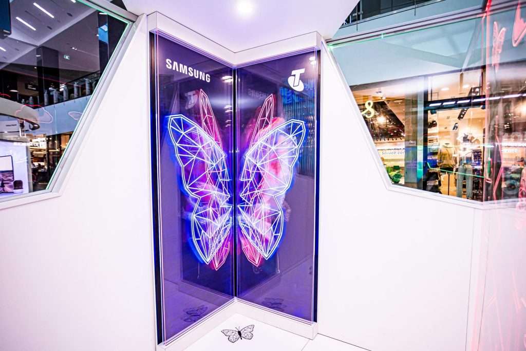Samsung and Telstra's Butterfly Lighting for Z Flip Launch at Westfield Chermside Brand Activation Integrating digital tech tools