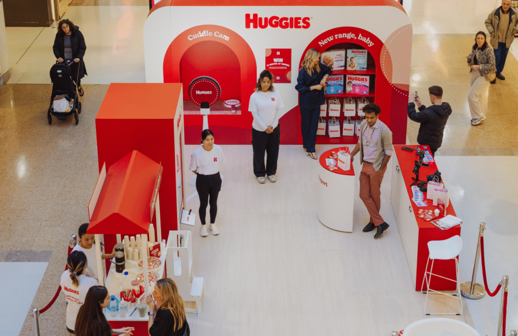 DisplayWise - Brand Activation - Hello Social x Huggies Bondi Junction Sampling Pop Up Retail Brand Activation