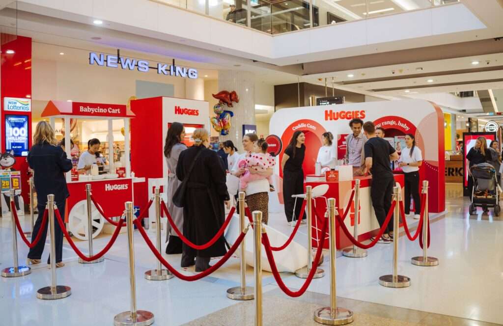 experiential marketing activations Hello Social x Huggies Bondi Junction Sampling Pop Up Retail Brand Activation