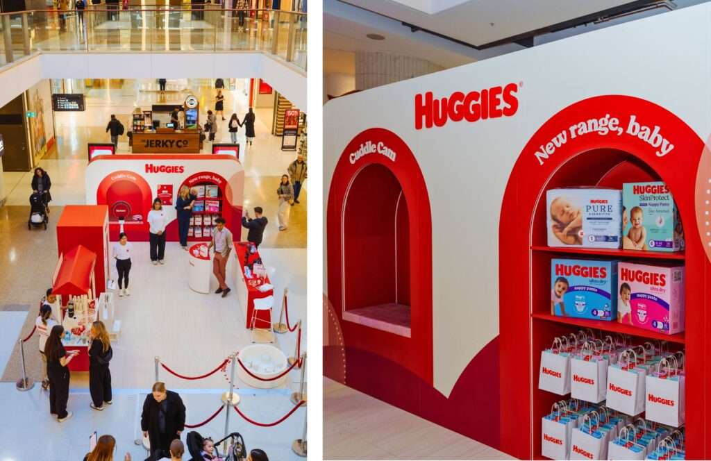 experiential marketing activations Hello Social x Huggies Bondi Junction Sampling Pop Up Retail Brand Activation